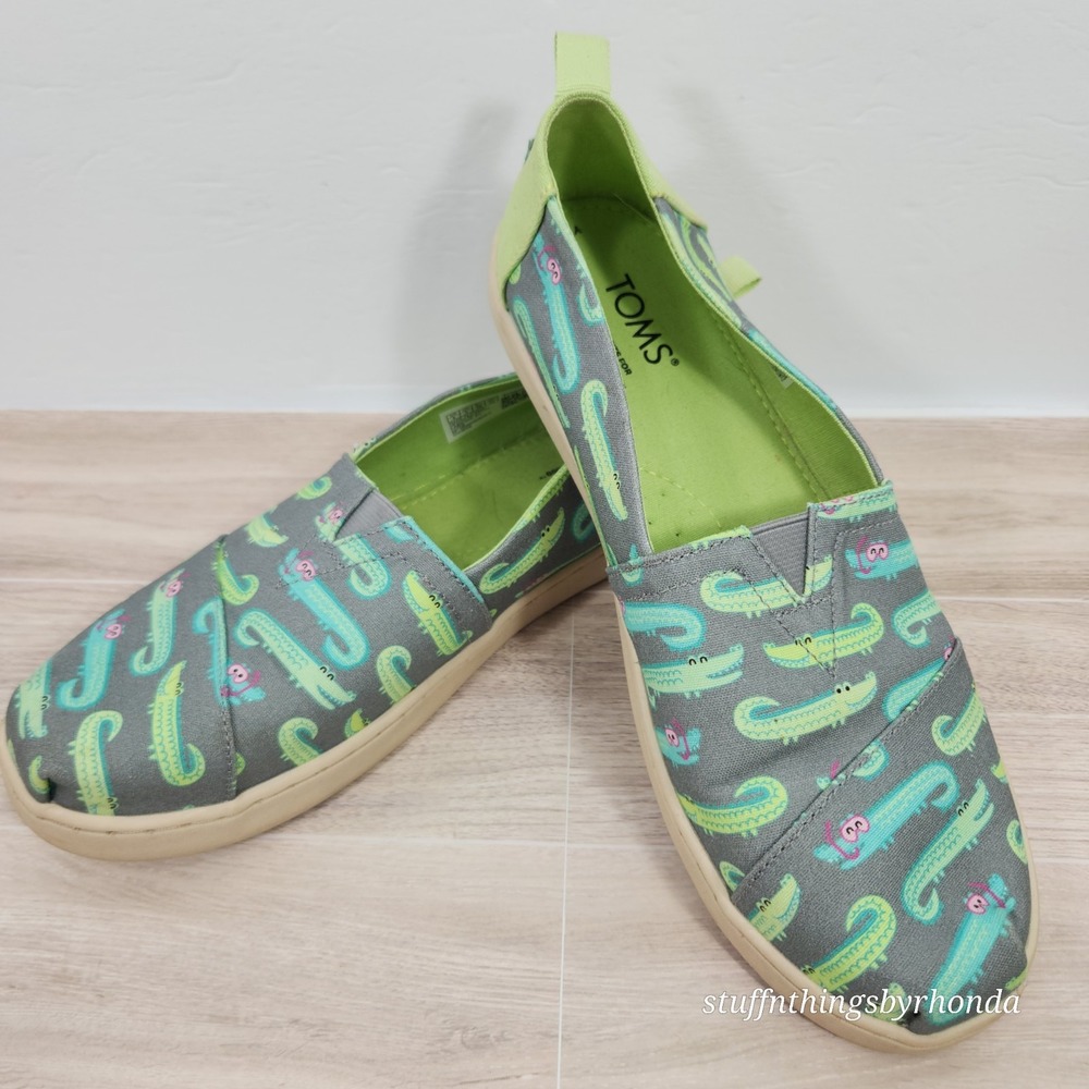 TOMS Alpargata Ultimate Grey Snorkeling Crocodiles Print Slip-On Youth Sz 6